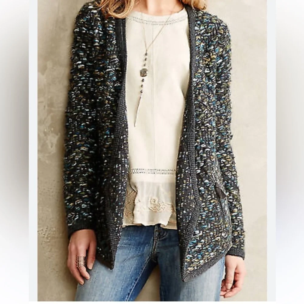 Anthropologie MOTH Keavy chunky tweed cardigan jacket sweater open front M